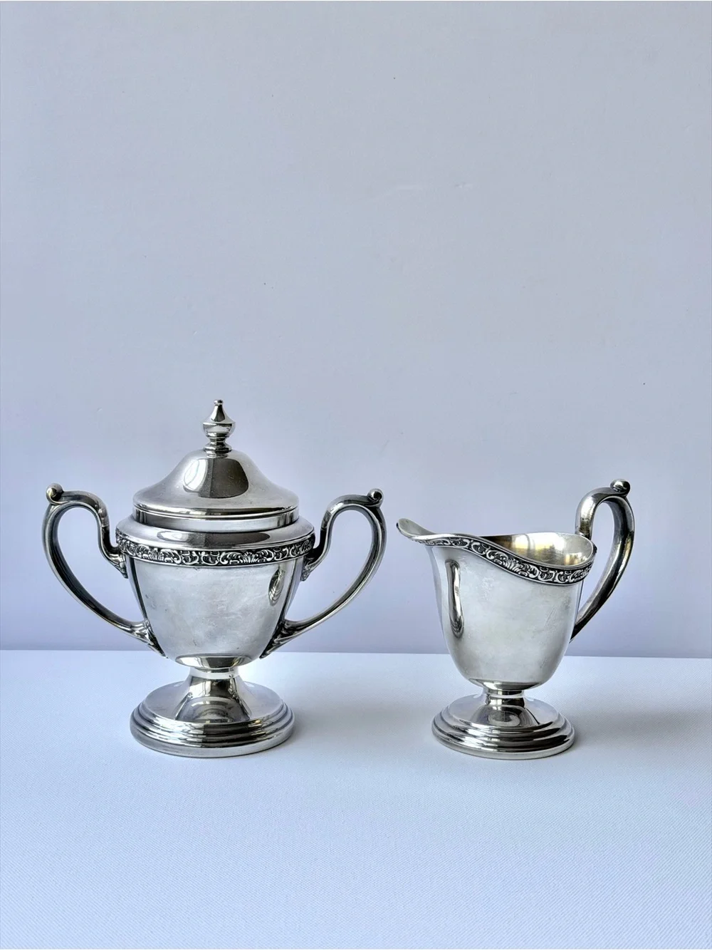 Vintage Queen City Silver Co Silverplate Sugar Bowl & Creamer Set Cincinnati